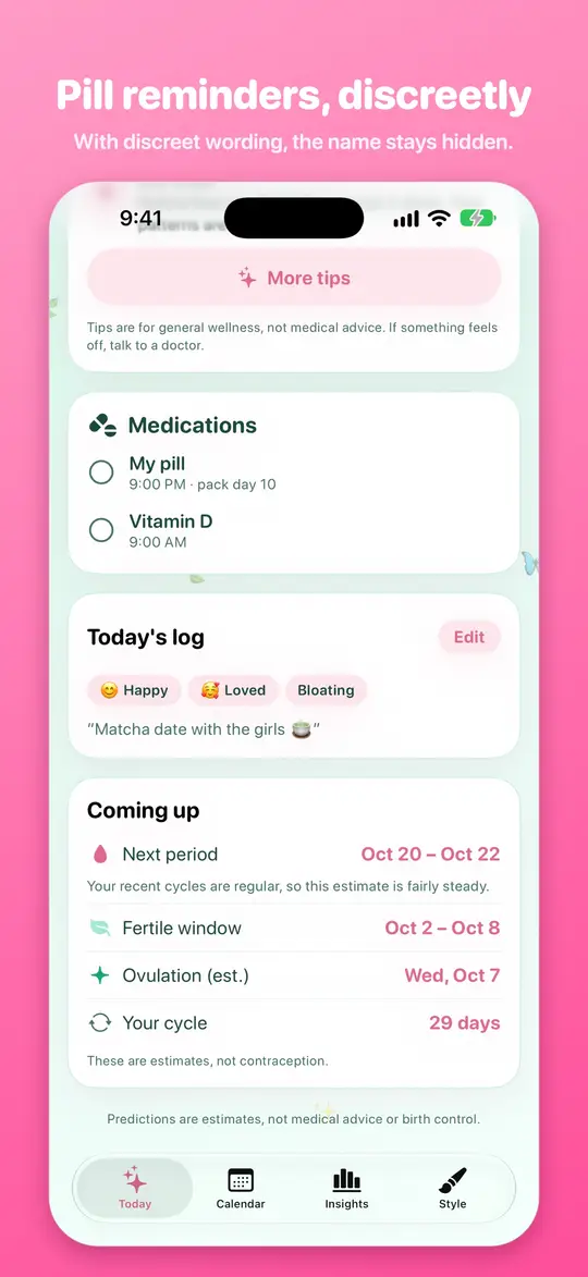 Discreet pill reminders and a daily log