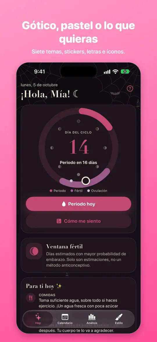 Opciones de tema: gótico, pastel o un punto medio