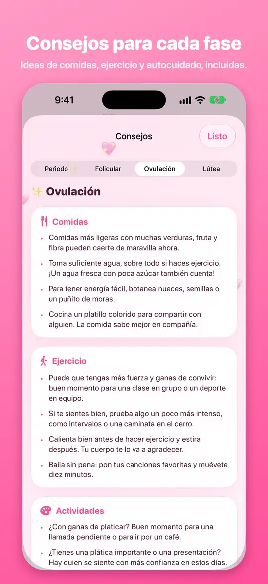 Consejos del día y una nota breve sobre el uso de la app