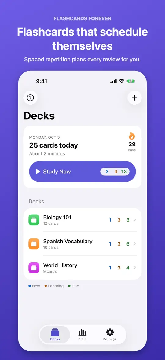 Your decks, one per subject