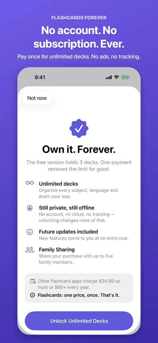 Unlock unlimited decks with one payment