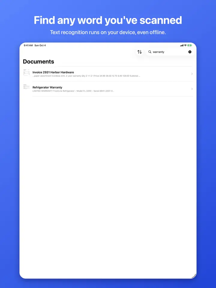 Searching the text inside your scanned documents