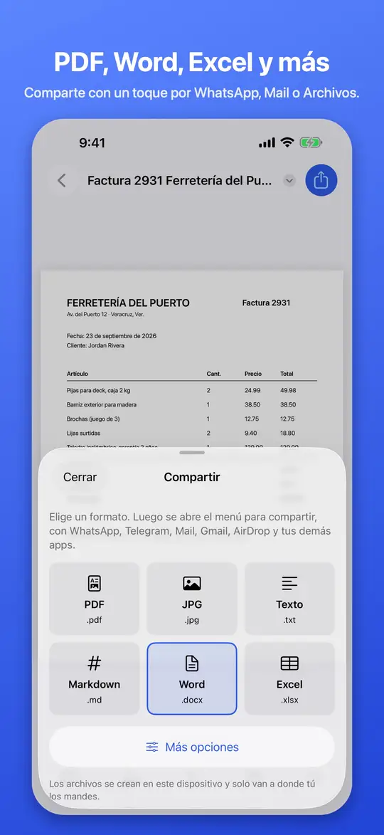 Cómo compartir un escaneo como PDF desde el menú de compartir
