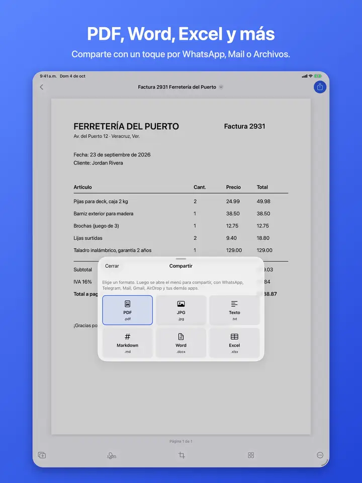 Cómo compartir un escaneo como PDF desde el menú de compartir