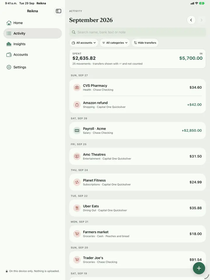 The activity list of your transactions