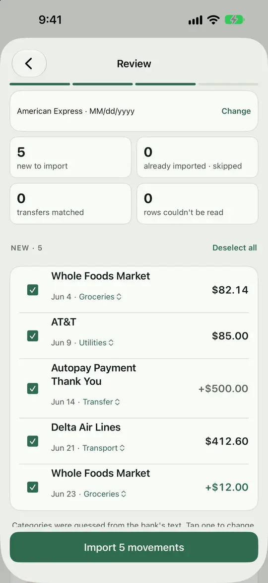 Reviewing transactions before importing them