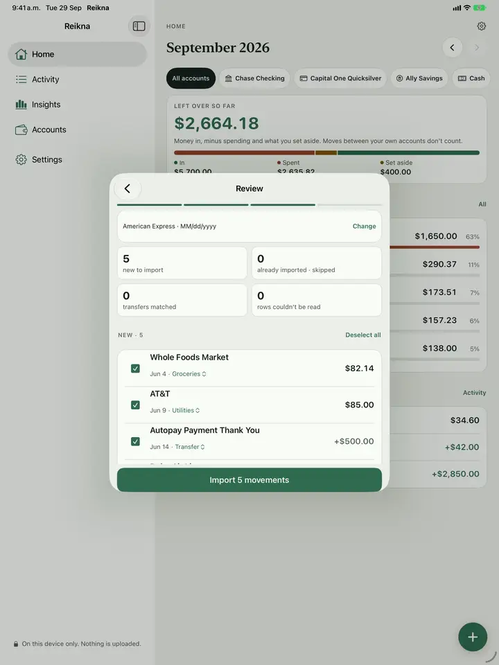 Reviewing transactions before importing them