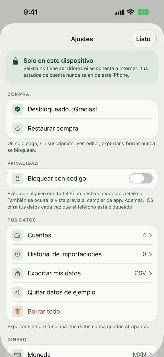 Ajustes, con todo guardado en tu dispositivo