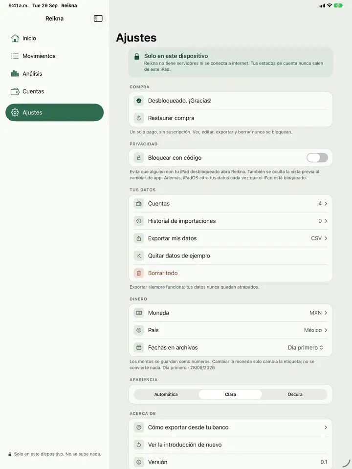 Ajustes, con todo guardado en tu dispositivo