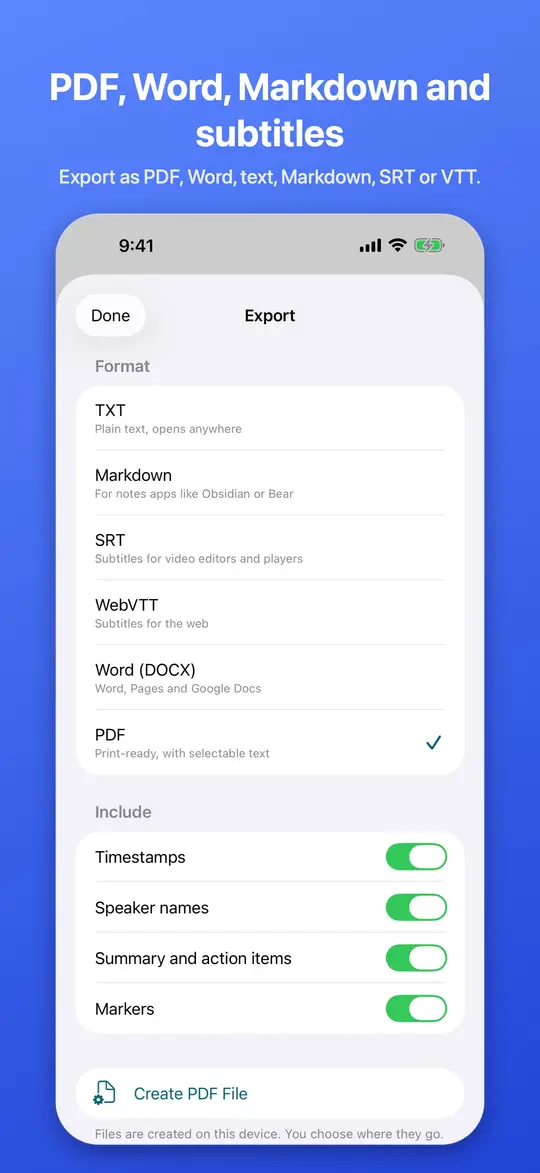 Exporting a transcript