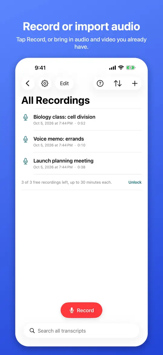 Recording audio on your device