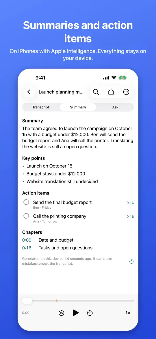 A summary with action items