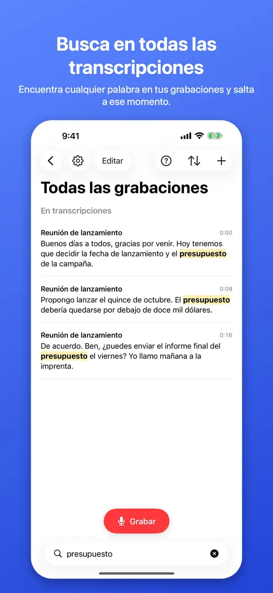 Búsqueda en todas tus transcripciones