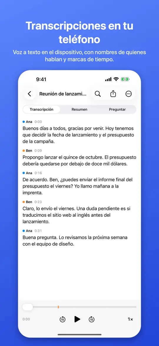 La transcripción de una grabación